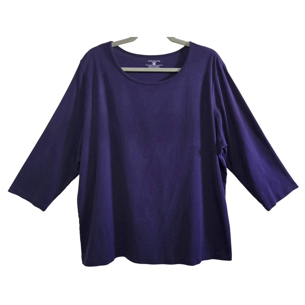 Jones New York Sport Women Classic Purple 3/4 Sleeve Scoop Neck Cotton Top 3X